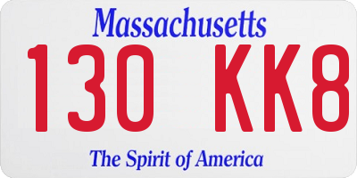 MA license plate 130KK8