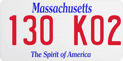 MA license plate 130KO2