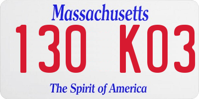 MA license plate 130KO3