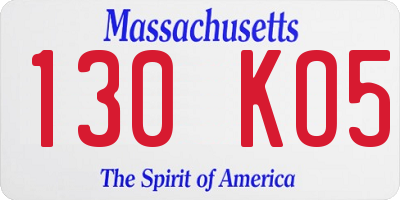 MA license plate 130KO5