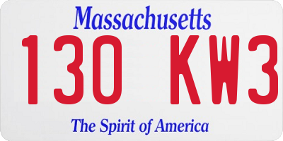 MA license plate 130KW3