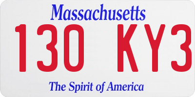 MA license plate 130KY3