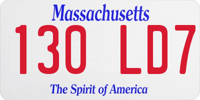 MA license plate 130LD7