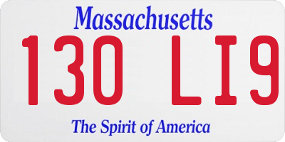 MA license plate 130LI9