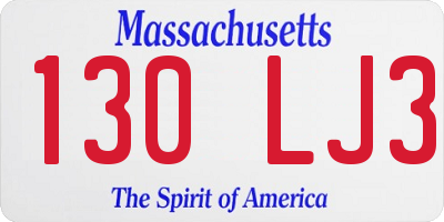 MA license plate 130LJ3