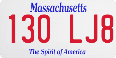 MA license plate 130LJ8