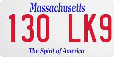 MA license plate 130LK9