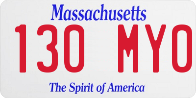 MA license plate 130MY0