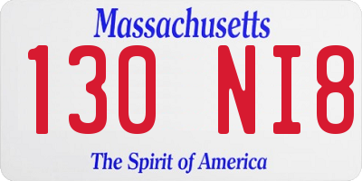 MA license plate 130NI8