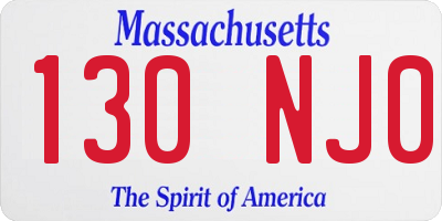 MA license plate 130NJ0