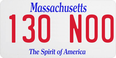 MA license plate 130NO0