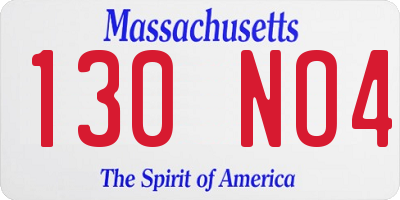 MA license plate 130NO4