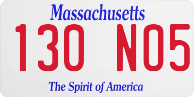 MA license plate 130NO5
