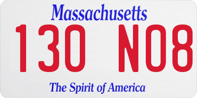 MA license plate 130NO8