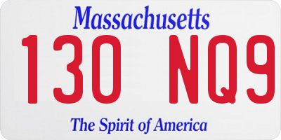 MA license plate 130NQ9