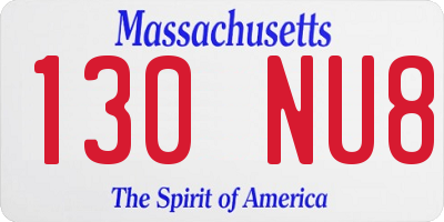 MA license plate 130NU8