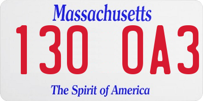 MA license plate 130OA3