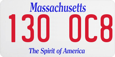 MA license plate 130OC8