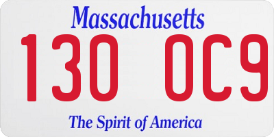 MA license plate 130OC9