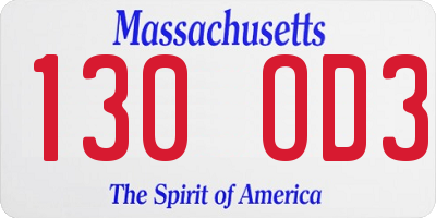 MA license plate 130OD3