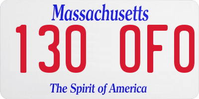 MA license plate 130OF0