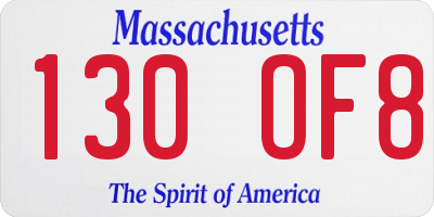 MA license plate 130OF8