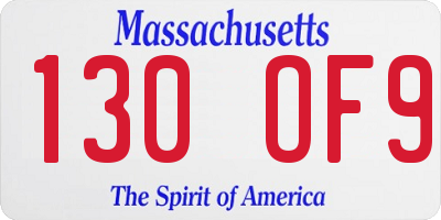 MA license plate 130OF9