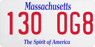 MA license plate 130OG8