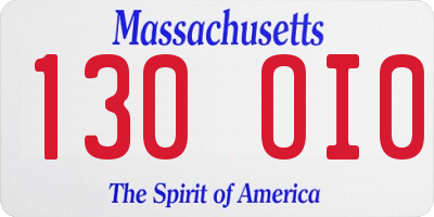 MA license plate 130OI0
