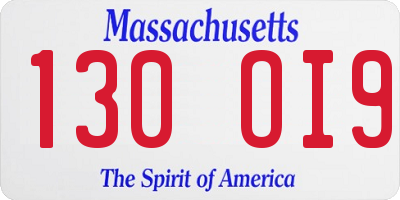 MA license plate 130OI9