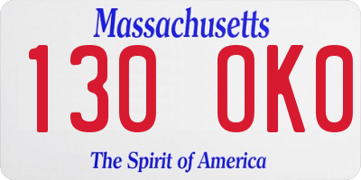 MA license plate 130OK0