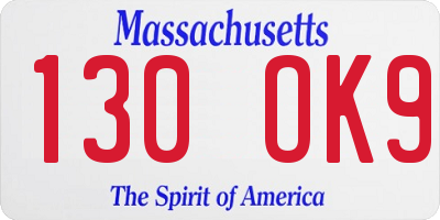 MA license plate 130OK9