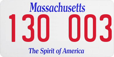 MA license plate 130OO3