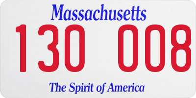 MA license plate 130OO8