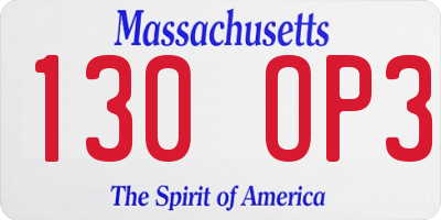 MA license plate 130OP3