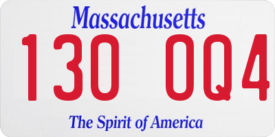 MA license plate 130OQ4