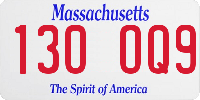 MA license plate 130OQ9