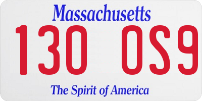 MA license plate 130OS9