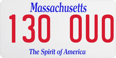 MA license plate 130OU0