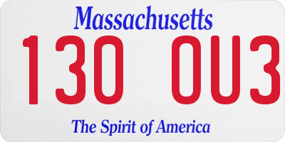 MA license plate 130OU3