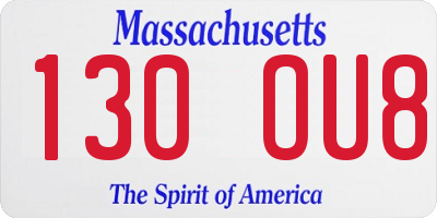 MA license plate 130OU8