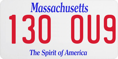 MA license plate 130OU9