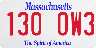 MA license plate 130OW3
