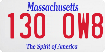 MA license plate 130OW8