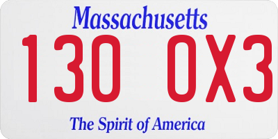 MA license plate 130OX3