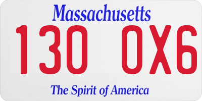 MA license plate 130OX6