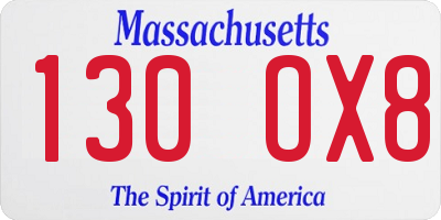 MA license plate 130OX8
