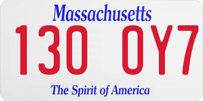 MA license plate 130OY7