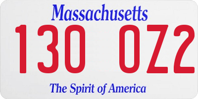 MA license plate 130OZ2