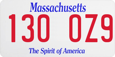 MA license plate 130OZ9